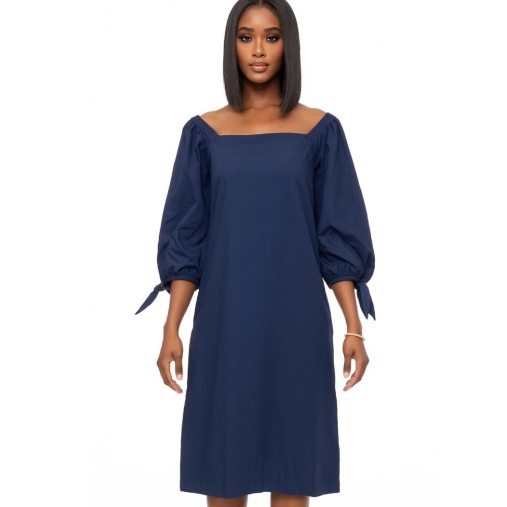 Ottod'ame Blue Cotton Tie Sleeve Blue Off The Shoulder Dress Women's Size US 2